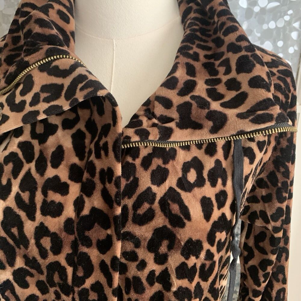 Jones New York Track Jacket Velour Leopard Print Sz M Full Zip - Picture 2 of 7